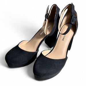 Sun + Stone Elegant Black Ankle Strap Heels